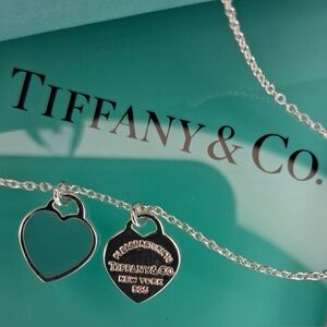 Tiffany & Co. Return to Mini Double Heart Blue Enamel Pendant Necklace